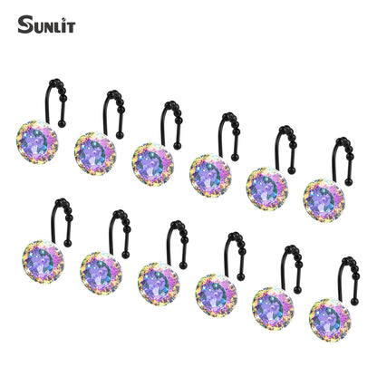 Sunlit Round Rhinestone Shower Curtain Hooks with Glide Balls, 12 Pack