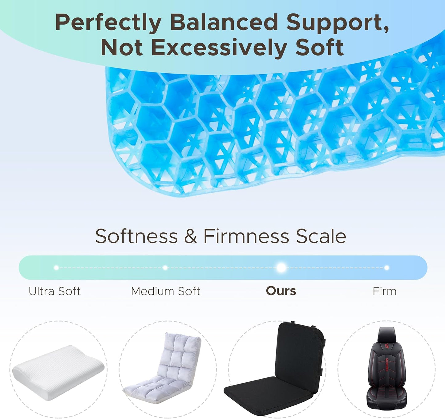 Sunlit Large Gel Seat Cushion & Back Cushion for Long Sitting with Non-Slip Cover, Gel Cushions for Wheelchair Office Chair Car Seat, Reduce Tailbone Pressure Hip Pain Relief (18.5''x16.9''x 1.57'')