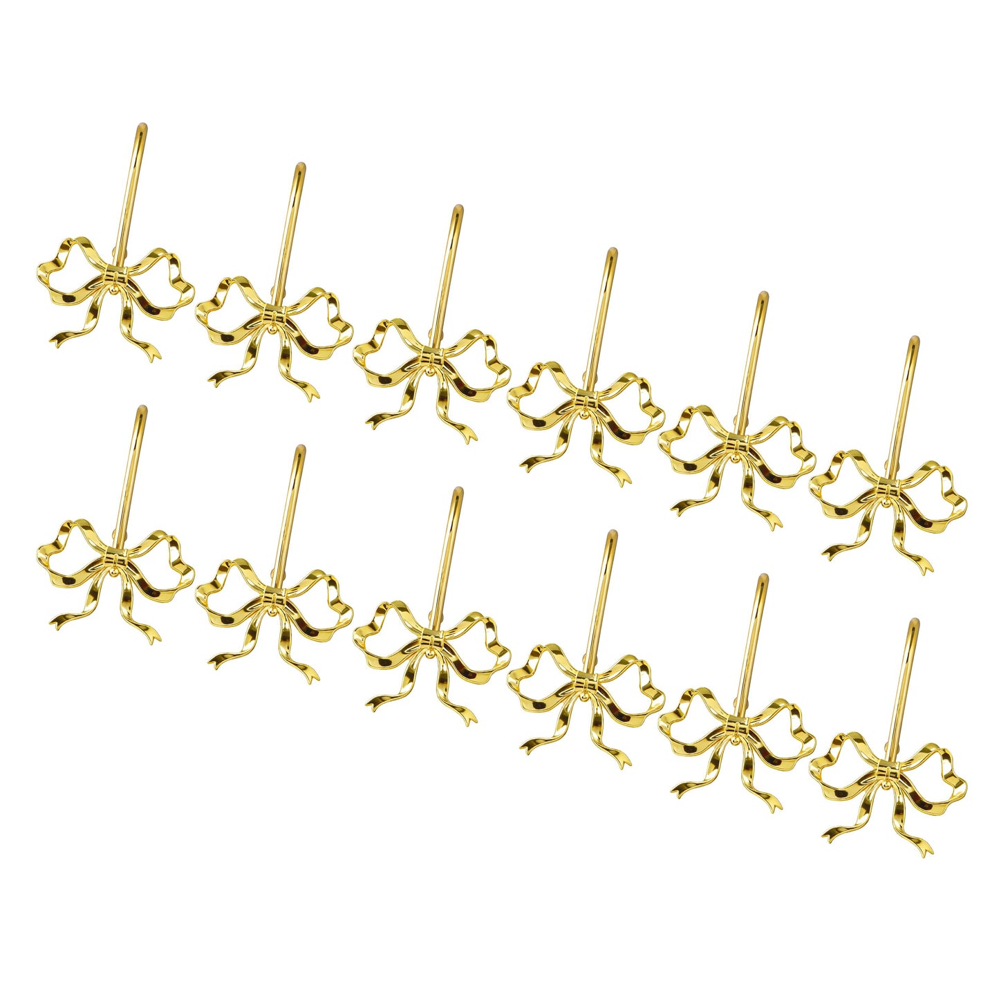 Sunlit Cute Gold Bow Knot Shower Curtain Hooks, Metal Home Decorative Shower Curtain Rings for Bathroom, Shower Curtain Hangers Bathroom Accessories, Set of 12