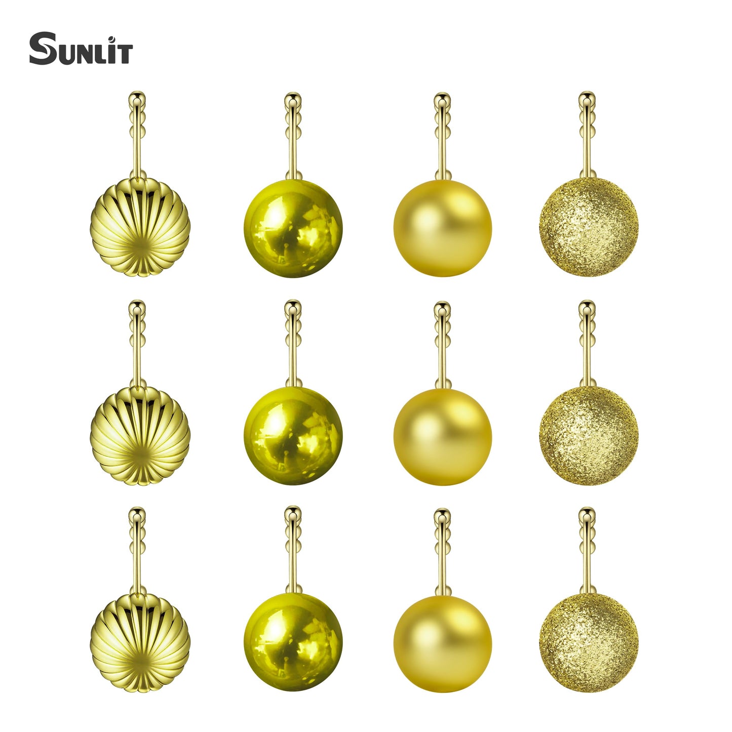 Sunlit Christmas Balls Decorative Shower Curtain Hooks, Shower Curtain Rings with Roller Balls, Xmas Theme Winter Holiday Bathroom Decoration, Set of 12, Red