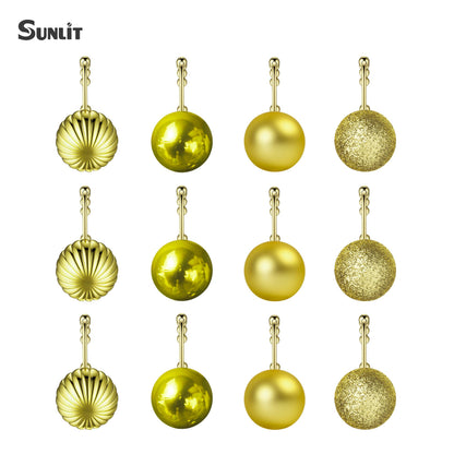 Sunlit Christmas Balls Decorative Shower Curtain Hooks, Shower Curtain Rings with Roller Balls, Xmas Theme Winter Holiday Bathroom Decoration, Set of 12, Red