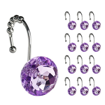 Sunlit Round Rhinestone Shower Curtain Hooks with Glide Balls, 12 Pack