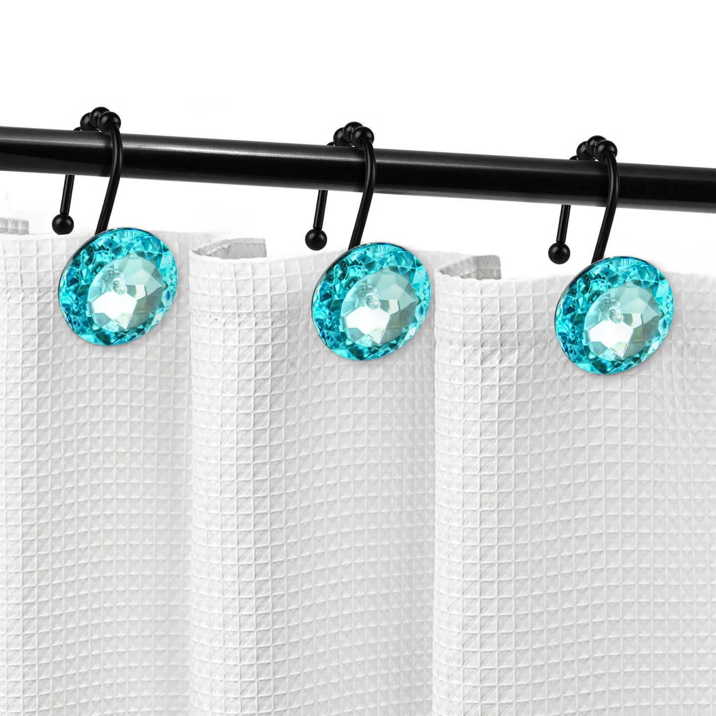 Sunlit Round Rhinestone Shower Curtain Hooks with Glide Balls, 12 Pack
