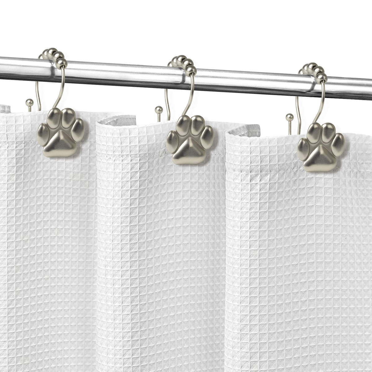 Sunlit Fashion Design Cute Paw Print Polished Double Shower Curtain Hooks for Dog Cat and Bear, Rust Proof Oil Metal Shower Curtain Rings, Black-12 Pack
