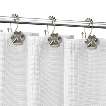 Sunlit Fashion Design Cute Paw Print Polished Shower Curtain Hooks for Dog Cat and Bear, Rust Proof Oil Rubbed Metal Shower Curtain Rings-12 Pack