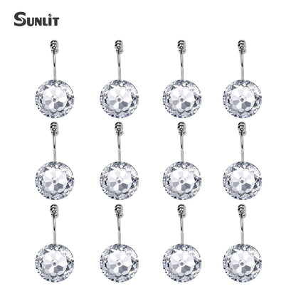 Sunlit Round Rhinestone Shower Curtain Hooks with Glide Balls, 12 Pack