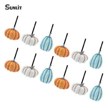 Sunlit Fall Pumpkin Decorative Shower Curtain Hooks, Autumn Harvest Festival Shower Curtain Rings, Resin Farmhouse Bathroom Curtain Hangers Decoration, Set of 12, Orange Blue White