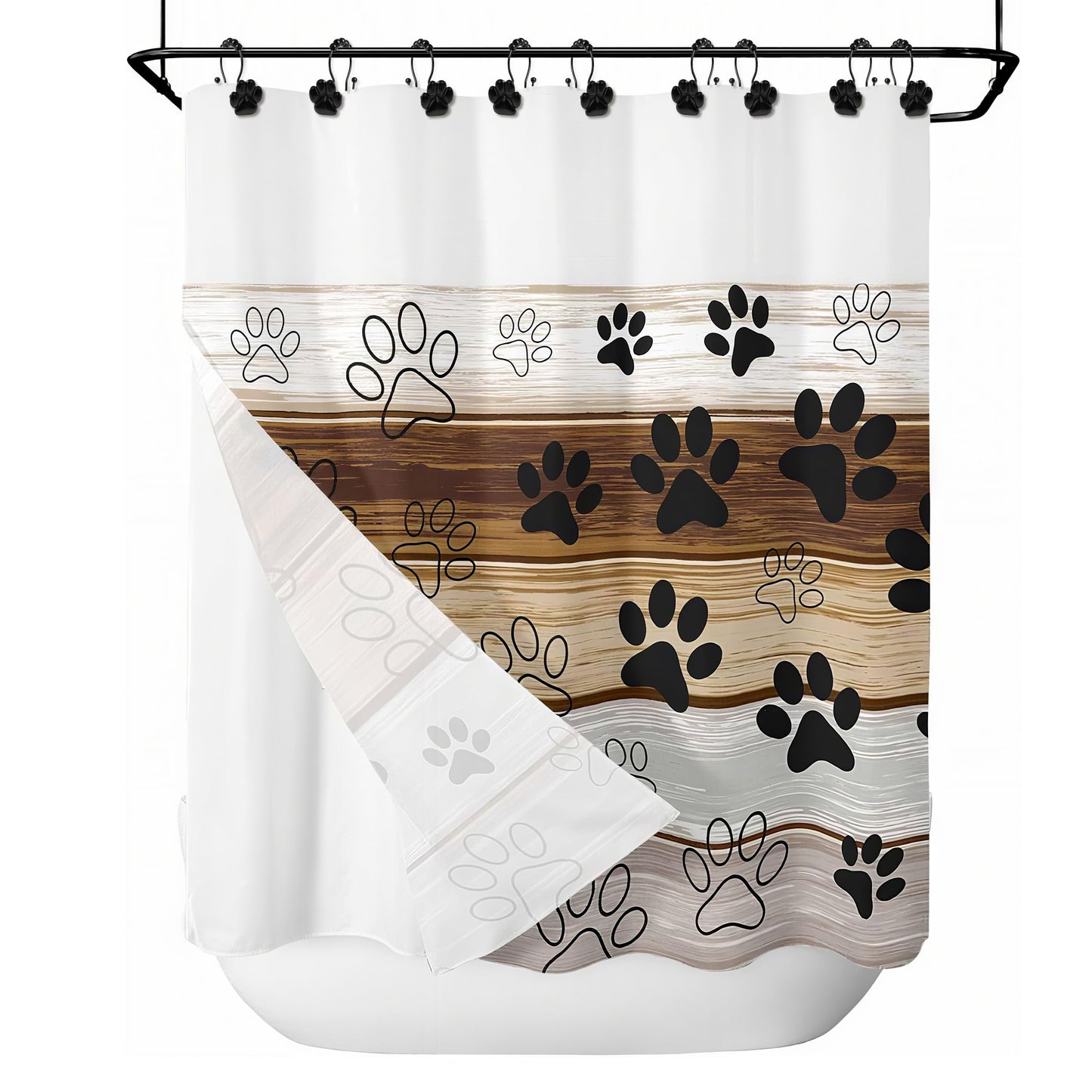 Sunlit Fashion Design Cute Paw Print Polished Shower Curtain Hooks for Dog Cat and Bear, Rust Proof Oil Rubbed Metal Shower Curtain Rings-12 Pack