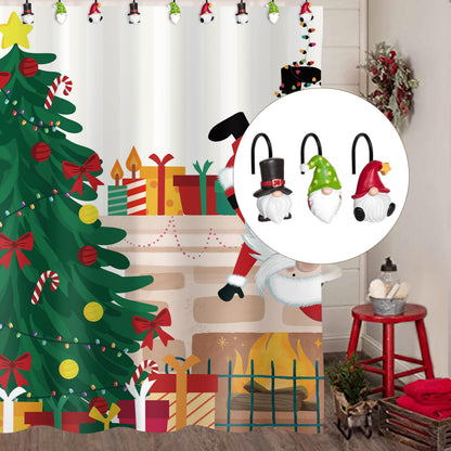 Sunlit Christmas Shower Curtain Hooks, Gnome Shower Curtain Rings, Hand Painted Resin Christmas Decor, Winter Bathroom Decoration, Red Hat with White Polka Dot, Set of 12