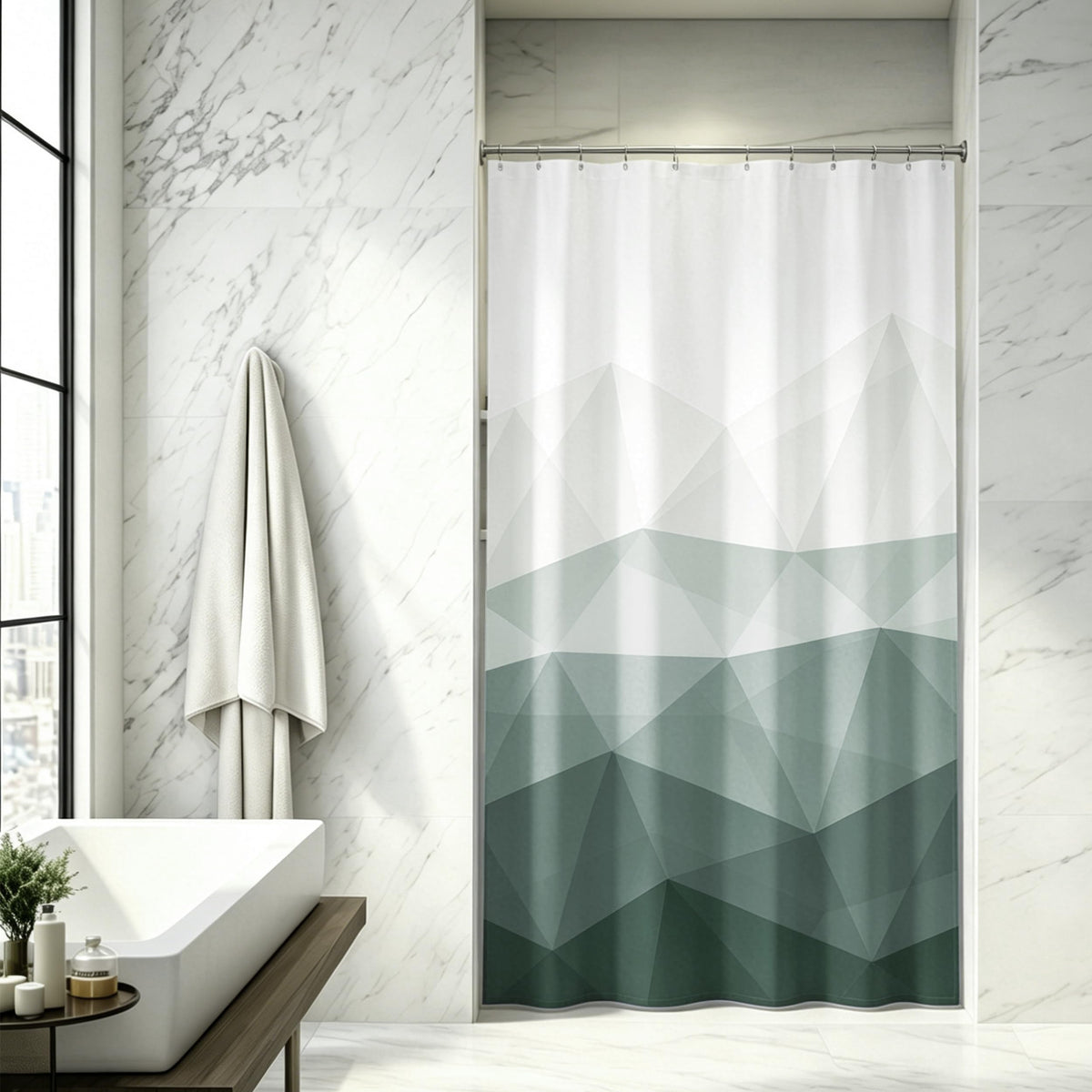 Sunlit Design 36 x 72 Inches Ombre Blue Small Stall Shower Curtain RV Half Size Narrow Bathroom Curtains Contemporary Geometric Fabric Bathroom Decor