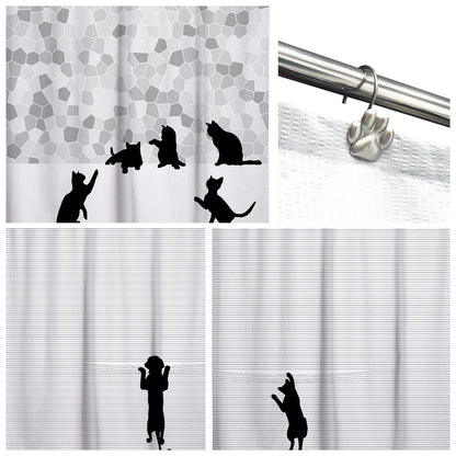 Sunlit Fashion Design Cute Paw Print Polished Double Shower Curtain Hooks for Dog Cat and Bear, Rust Proof Oil Metal Shower Curtain Rings, Black-12 Pack