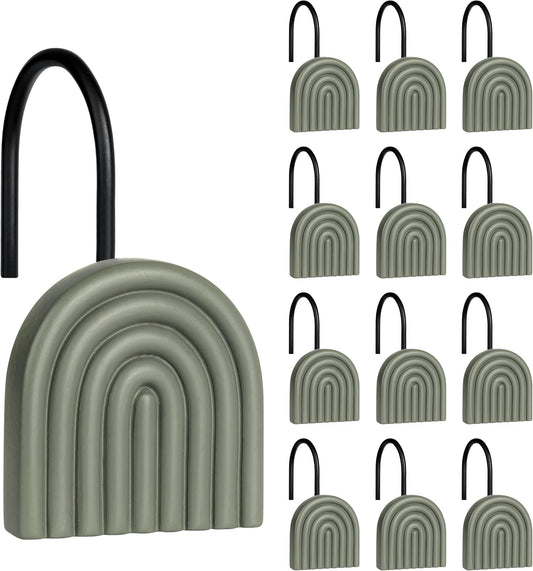 Sunlit Arch Shower Curtain Hooks, Decorative Bathroom Curtain Rings, Green