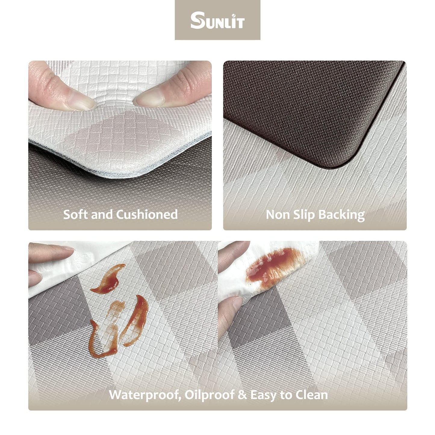 Sunlit Set of 2 Anti Fatigue Kitchen Floor Mat, Non Slip Waterproof Comfort Standing Mat, 0.4 Inch Thick Cushioned Farmhouse Kitchen Rug Runner, White Red Buffalo Check (17"x28"&17"x47")