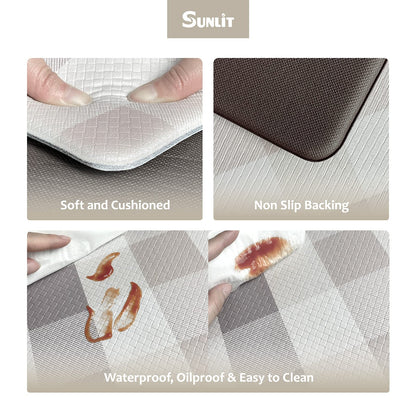 Sunlit Set of 2 Anti Fatigue Kitchen Floor Mat, Non Slip Waterproof Comfort Standing Mat, 0.4 Inch Thick Cushioned Farmhouse Kitchen Rug Runner, White Red Buffalo Check (17"x28"&17"x47")