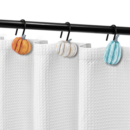 Sunlit Fall Pumpkin Decorative Shower Curtain Hooks, Autumn Harvest Festival Shower Curtain Rings, Resin Farmhouse Bathroom Curtain Hangers Decoration, Set of 12, Orange Blue White