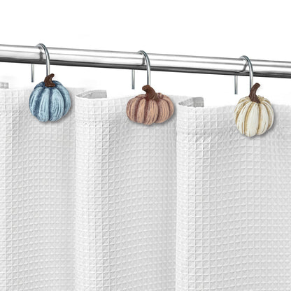 Sunlit Fall Pumpkin Decorative Shower Curtain Hooks, Autumn Harvest Festival Shower Curtain Rings, Resin Farmhouse Bathroom Curtain Hangers Decoration, Set of 12, Orange Blue White