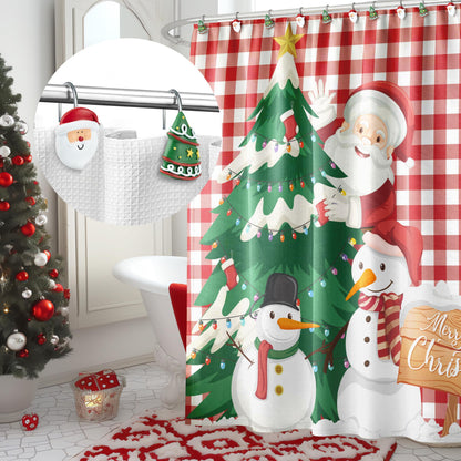 Sunlit Merry Christmas Shower Curtain Hooks Smiling Santa Claus Shower Curtain Rings, Resin, Christmas Decor, Winter Bathroom Decoration - 12 Pack