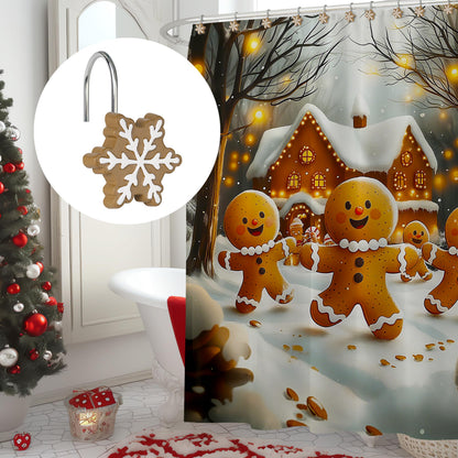Sunlit Christmas Shower Curtain Hooks Snowflakes Double Shower Curtain Rings, Resin, Red and White Christmas Decor, Winter Bathroom Decoration - 12 Pack