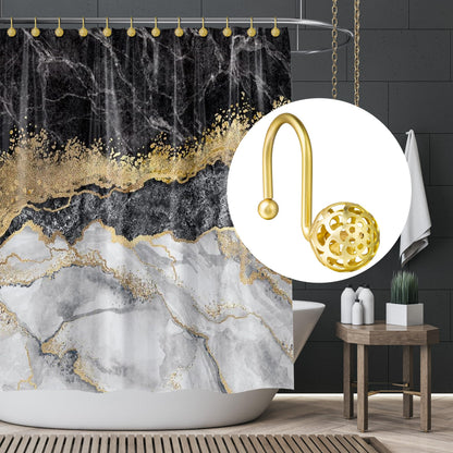 Sunlit Gold Hollow Ball Shower Curtain Hooks, Metal Home Decorative Shower Curtain Rings for Bathroom, Modern Shower Curtain Hangers Bathroom Accessories, Set of 12