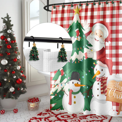 Sunlit Christmas Tree Decorative Shower Curtain Hooks with Star, Green Shower Curtain Rings, Resin, Xmas Theme Winter Holiday Bathroom Decoration, Set of 12