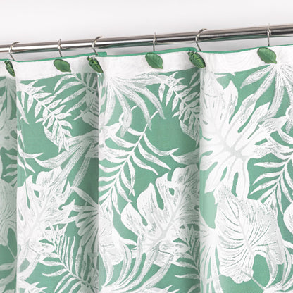 White Palm Leaves Fabric Shower Curtains with Green Liner, Tropical Leaf Detachable Double Layer Shower Curtain for Bathroom, Water-Repellent Home Bathroom Decor, 71x71 Inch