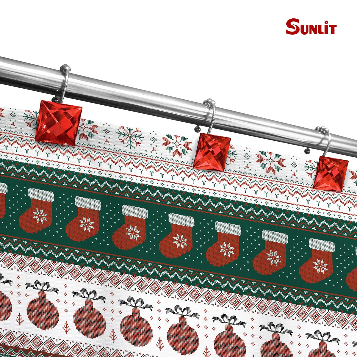 Sunlit Square Rhinestone Shower Curtain Hooks with Glide Balls, 12 Pack