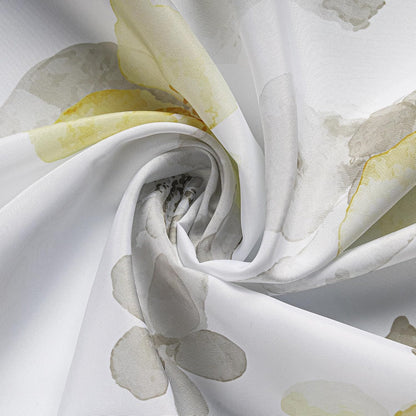 Sunlit Floral Fabric Shower Curtain, Design Simple Style Yellow and Gray Flower Blossoms Shower Curtains for Bathroom Decor with White Background, Machine Washable, 72x72