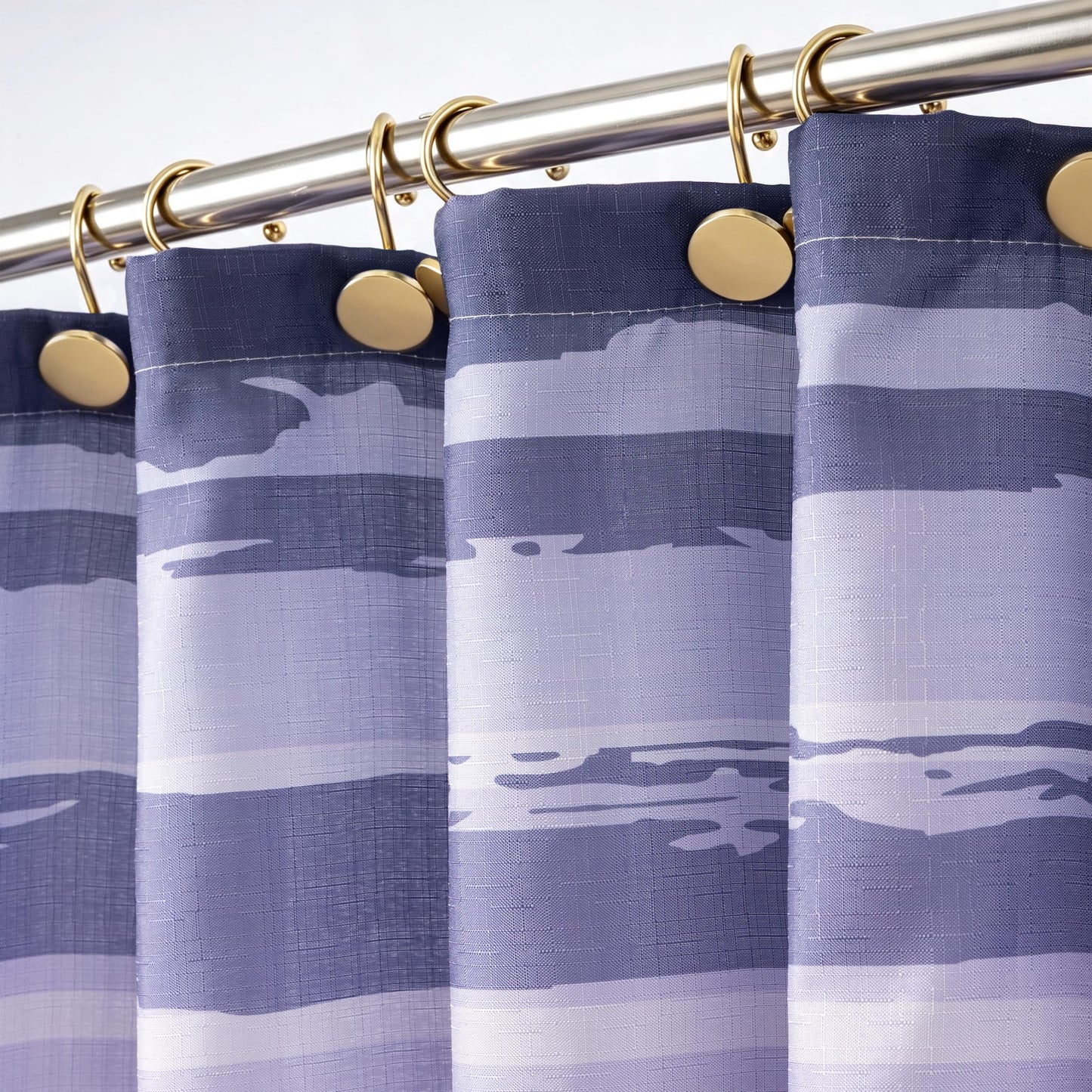 Sunlit Sunset Ombre Striped Shower Curtain, Blue and Orange Textured Slubbed Fabric Shower Curtain for Bathroom Decoration, Gradient Stripe Bathroom Curtain, 72x72