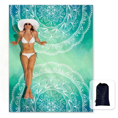 Sunlit Silky Soft Sand Proof Beach Blanket 106"x81" / 85"x72" Sand Proof Mat with Corner Pockets and Mesh Bag for Beach Party, Travel, Camping and Outdoor Music Festival, Mandala
