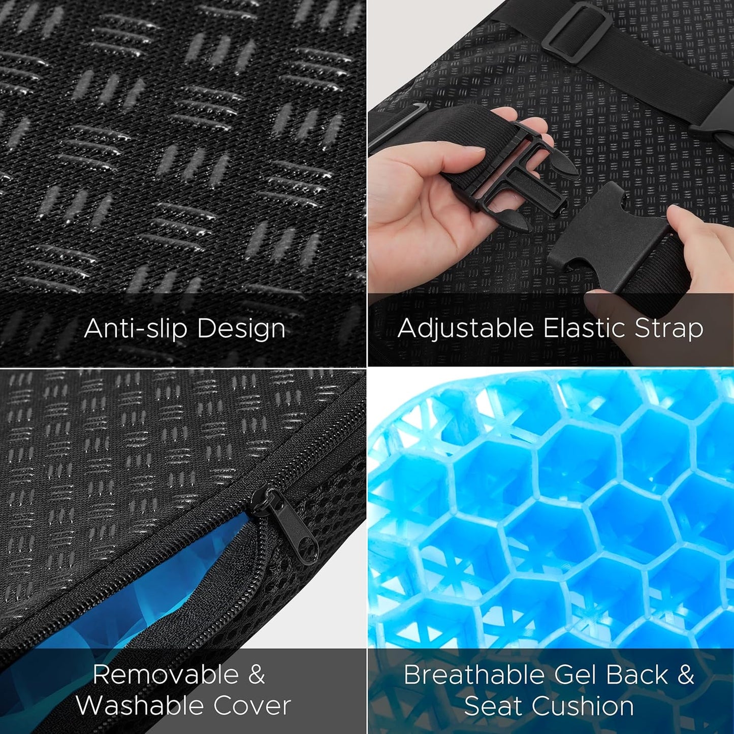Sunlit Large Gel Seat Cushion & Back Cushion for Long Sitting with Non-Slip Cover, Gel Cushions for Wheelchair Office Chair Car Seat, Reduce Tailbone Pressure Hip Pain Relief (18.5''x16.9''x 1.57'')