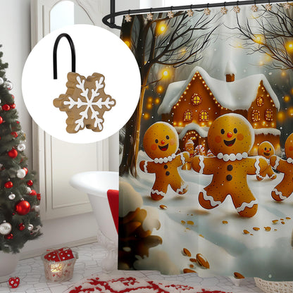 Sunlit Christmas Shower Curtain Hooks Snowflakes Double Shower Curtain Rings, Resin, Red and White Christmas Decor, Winter Bathroom Decoration - 12 Pack