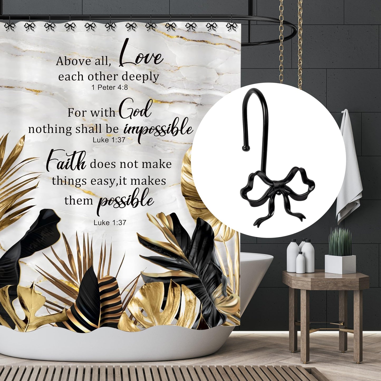 Sunlit Cute Gold Bow Knot Shower Curtain Hooks, Metal Home Decorative Shower Curtain Rings for Bathroom, Shower Curtain Hangers Bathroom Accessories, Set of 12