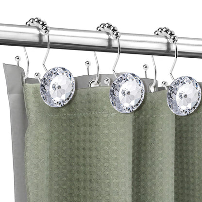 Sunlit Round Rhinestone Shower Curtain Hooks with Glide Balls, 12 Pack