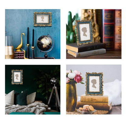 Sunlit Vintage Picture Frame 4x6 Inch, Luxury Antique Photo Frames with Glass Front, Photo Display, Tabletop Wall Hanging, Gift Ideas, Retro Blue and Gold