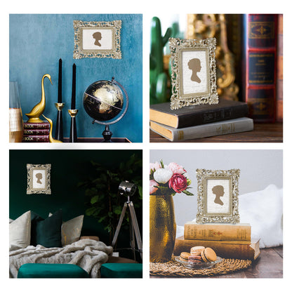 Sunlit Vintage Picture Frame 4x4 Inch, Luxury Antique Square Photo Frames with Glass Front, Photo Display, Tabletop Wall Hanging, Gift Ideas, Antique Gold Silver