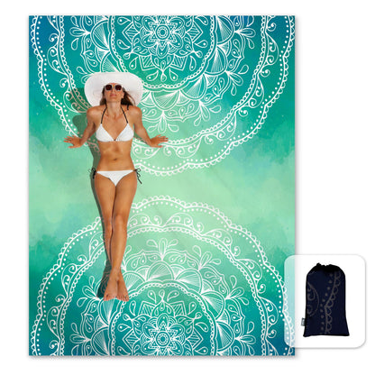 Sunlit Silky Soft Sand Proof Beach Blanket 106"x81" / 85"x72" Sand Proof Mat with Corner Pockets and Mesh Bag for Beach Party, Travel, Camping and Outdoor Music Festival, Mandala