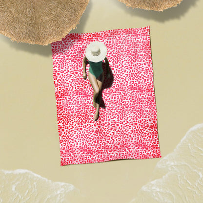 Sunlit Large Cheetah Beach Blanket Waterproof Sand Proof, 81" x106" Sand Free Beach Mat with Corner Pockets and Storage Bag, for Travel Beach Camping Outdoor Festival, Black Pink Leopard