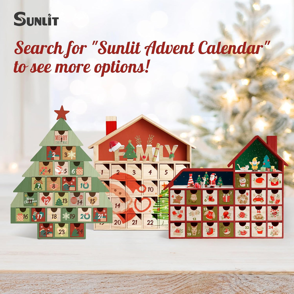 Sunlit Christmas Wooden Advent Calendar with Drawers, Unfinished Wooden, Chalet Shaped Countdown Calendar Ready to Decorate and Personalize | Craft Storage Box | DIY Guru and Crafters