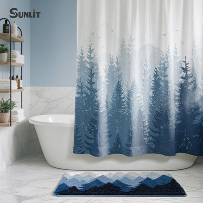 Sunlit Misty Forest Bathroom Rugs 20x32, Extra Soft Super Absorbent Bath Mat Quick Dry, Non-Slip Rubber Backing Bath Rug, Machine Washable Bathroom Floor Mat for Tub and Shower, Blue Ombre