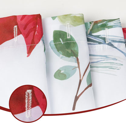 Sunlit Christmas Shower Curtain, Festive Poinsettia and Pine Botanical Holiday Print with Candy Cane Accents, Winter Farmhouse Bathroom Decor, 72" x 72"