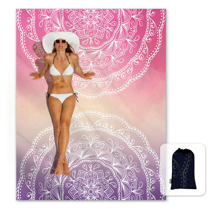 Sunlit Silky Soft Sand Proof Beach Blanket 106"x81" / 85"x72" Sand Proof Mat with Corner Pockets and Mesh Bag for Beach Party, Travel, Camping and Outdoor Music Festival, Mandala