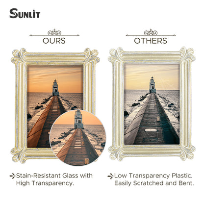 Sunlit Small Vintage Picture Frame 2.5x3.5 Inch, Antique Mini Photo Frames with Glass Front, Luxury Wallet Size Picture Frames, Photo Display Tabletop Wall Hanging Gift Ideas, Slivery Light Gold