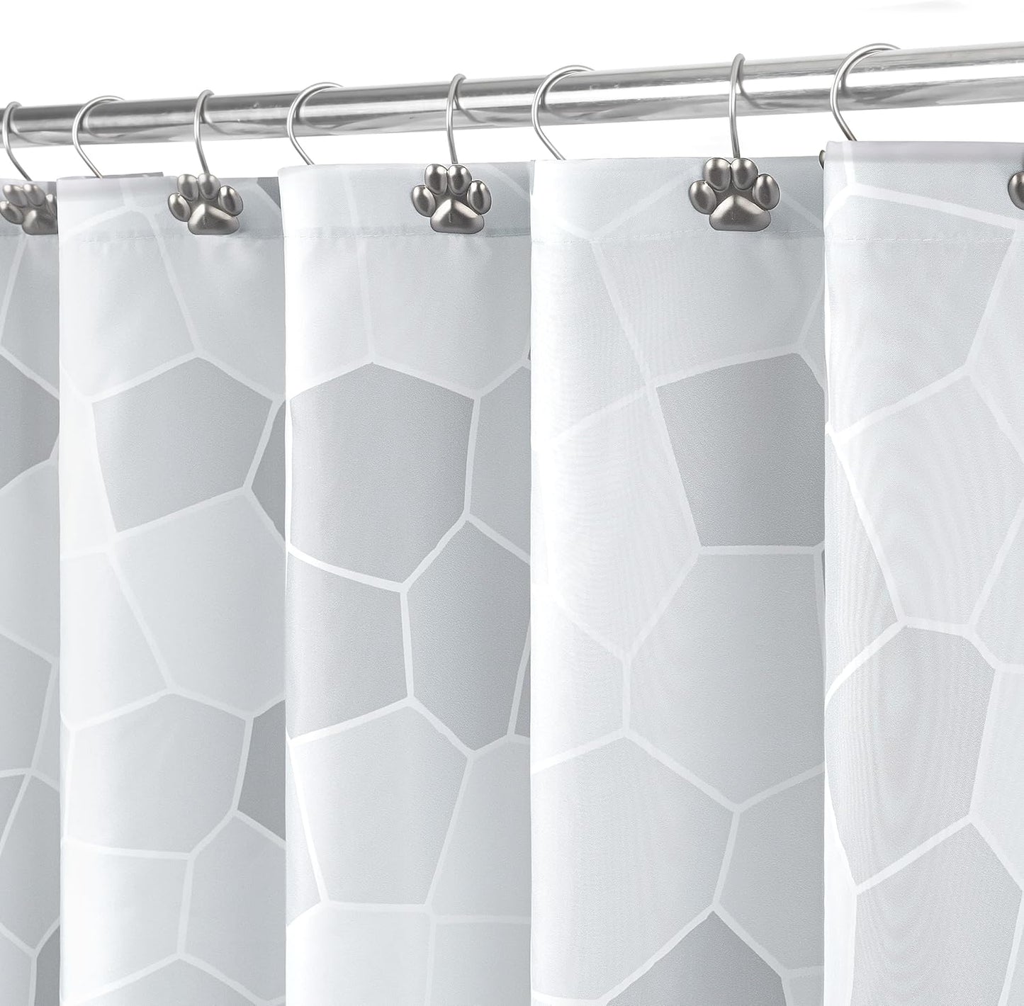 Sunlit Design Black Cat Silhouette and Gray Mosaic Fabric Shower Curtain. Grey and White