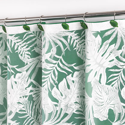 White Palm Leaves Fabric Shower Curtains with Green Liner, Tropical Leaf Detachable Double Layer Shower Curtain for Bathroom, Water-Repellent Home Bathroom Decor, 71x71 Inch