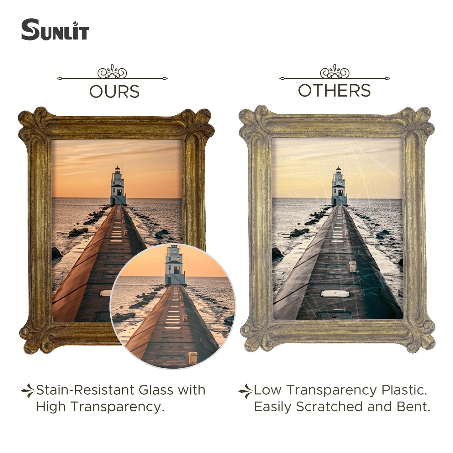 Sunlit Small Vintage Picture Frame 2.5x3.5 Inch, Antique Mini Photo Frames with Glass Front, Luxury Wallet Size Picture Frames, Photo Display Tabletop Wall Hanging Gift Ideas, Slivery Light Gold