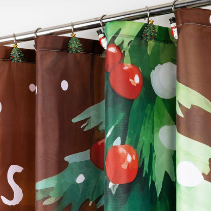 Sunlit Christmas Shower Curtain, Red Mug Hot Cocoa with Snowman Marshmallows and Gingerbread Cookies, Whimsical Holiday Scene Festive Bathroom Fabric Shower Curtain, Home Decor Tapestry, 72" x 72"