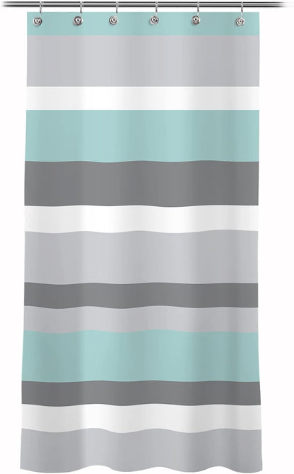 Sunlit Aqua Blue Gray Horizontal Stripes Water-Repellent Fabric Shower Curtain with Reinforced Metal Grommets Refreshing Striped Design Bathroom Decor