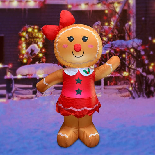 Sunlit 4.5FT Lighted Gingerbread Girl Inflatable Yard Decoration with Blower and Adaptor for Festive Indoor Porch Outdoor Decor