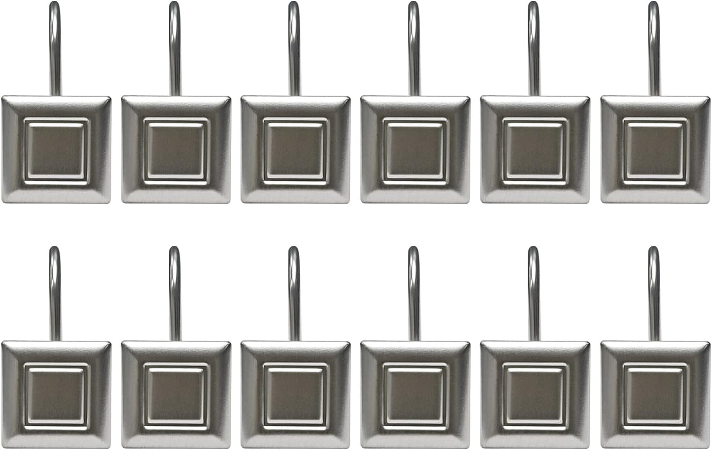 Sunlit Luxury Design Brushed Nickel Oval Shower Curtain Hooks Rust Proof Oil Rubbed Metal Shower Curtain Rings - Satin Matte Silver - 12 Pack