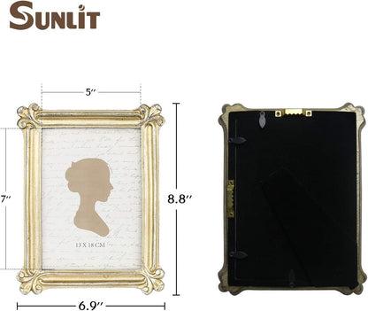 Sunlit Vintage Picture Frame 8x10 Inch, Luxury Antique Photo Frames with Glass Front, Photo Display, Tabletop Wall Hanging, Gift Ideas, Gold